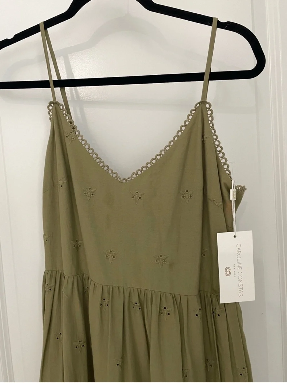 Caroline Costas Olive Eyelet Tiered Maxi Dress - Women